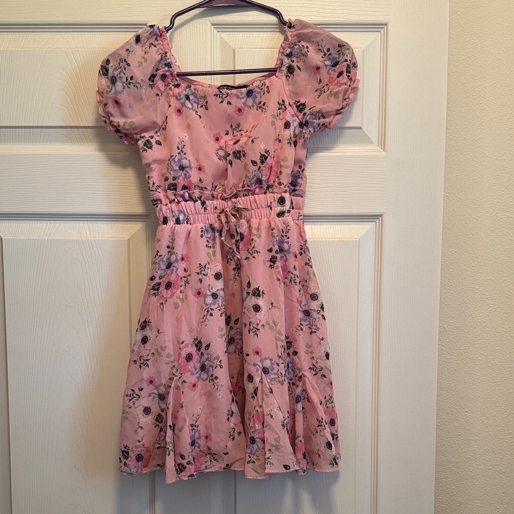 Three Hearts Pink Floral Kids Dress